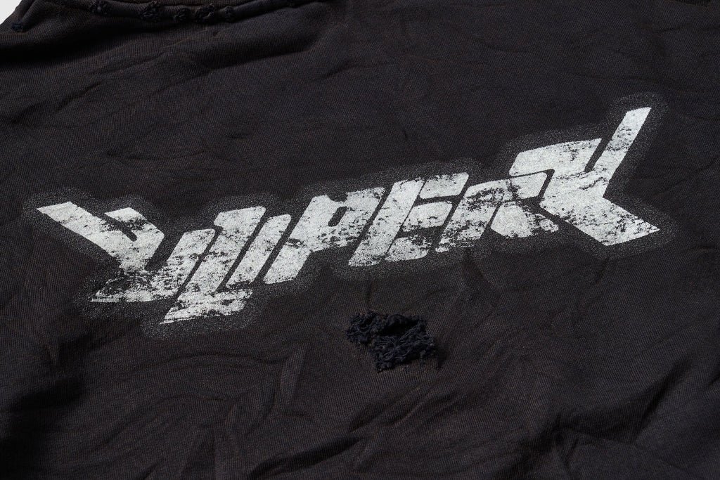 ULIPERY Distressed Glow Crinkled Hoodie
