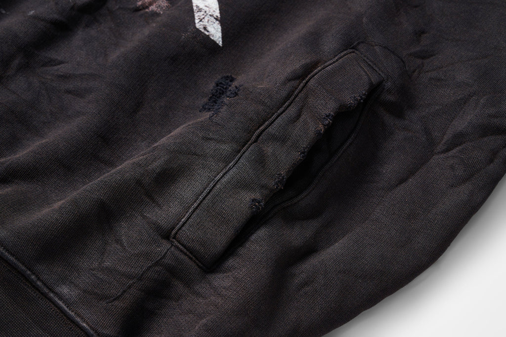 ULIPERY Distressed Glow Crinkled Hoodie