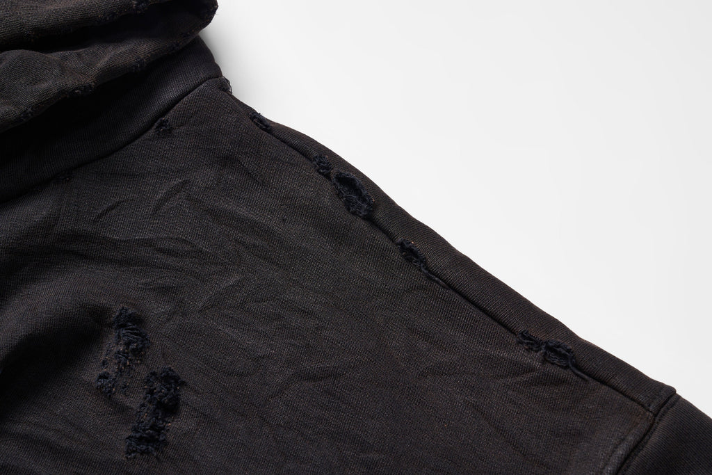 ULIPERY Distressed Glow Crinkled Hoodie