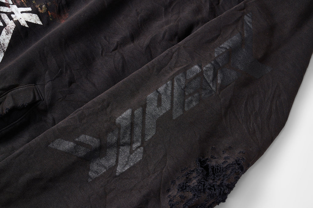 ULIPERY Distressed Glow Crinkled Hoodie
