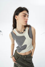 ERROR CODE ROBOT Asymmetrical Contrast Layered Tank Top