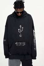 ULIPERY Distressed USB Graphic Hoodie