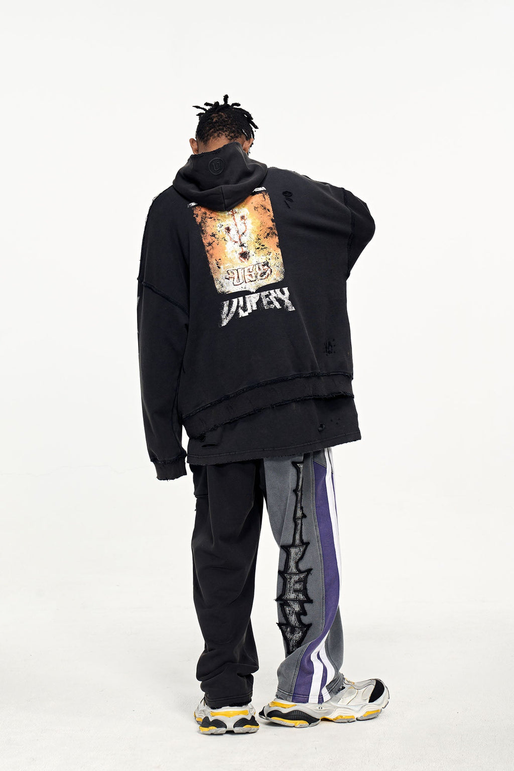 ULIPERY Distressed USB Graphic Hoodie