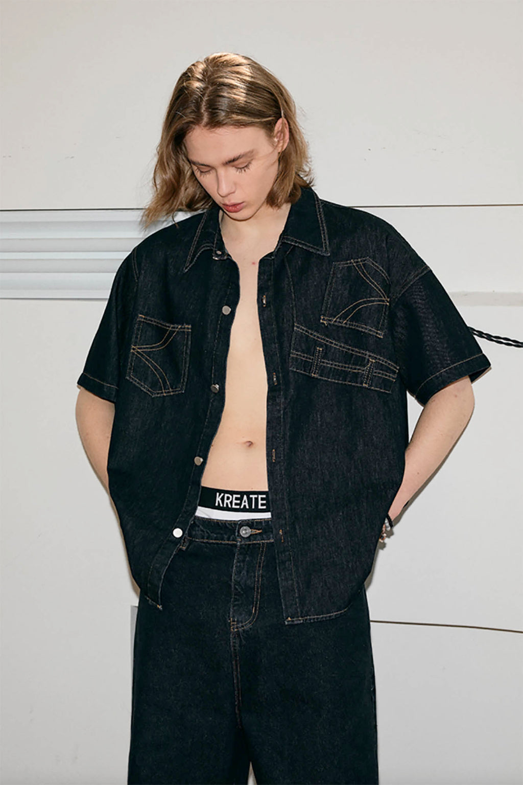 KREATE Inverted Denim Deconstructed Half Shirt