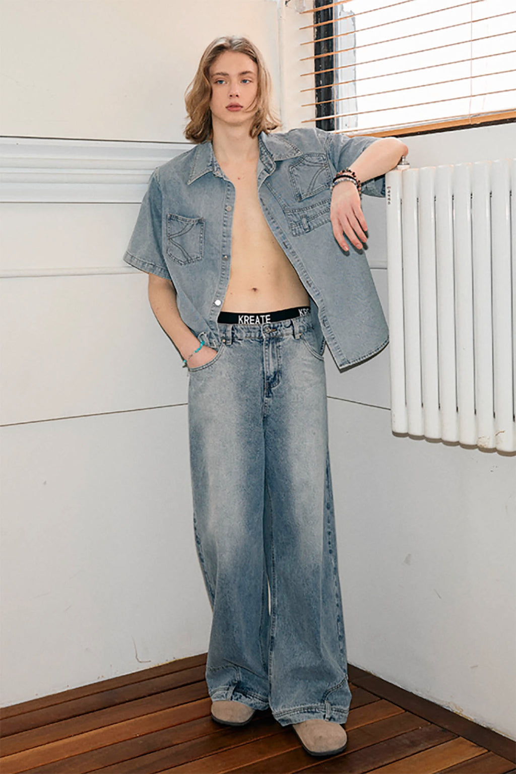 KREATE Inverted Denim Deconstructed Half Shirt