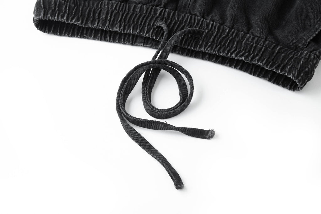 BONELESS Distressed Multi-Pocket Drawstring Cargo Jeans