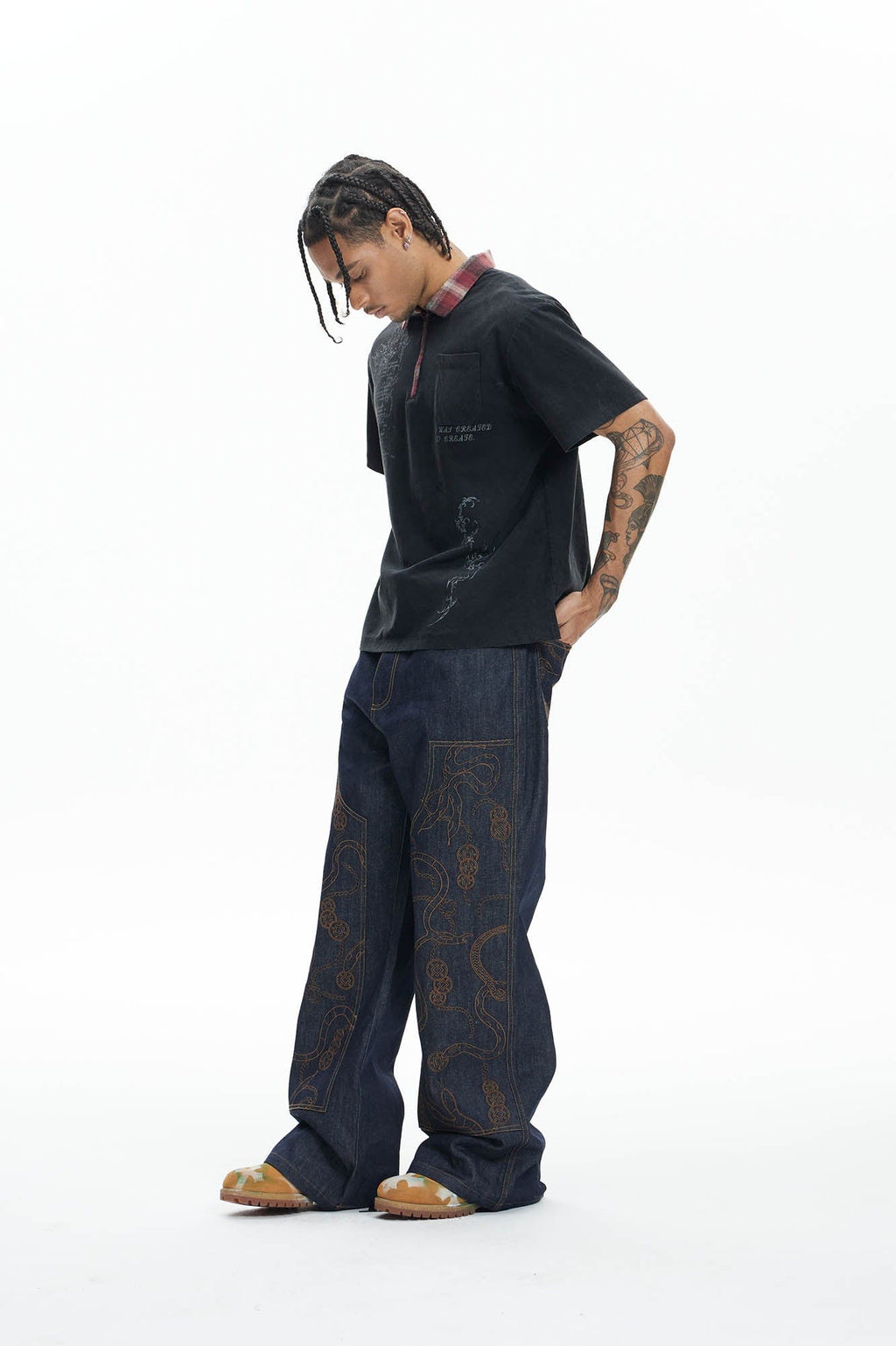 DND4DES Embroidered Snake Double Knee Jeans