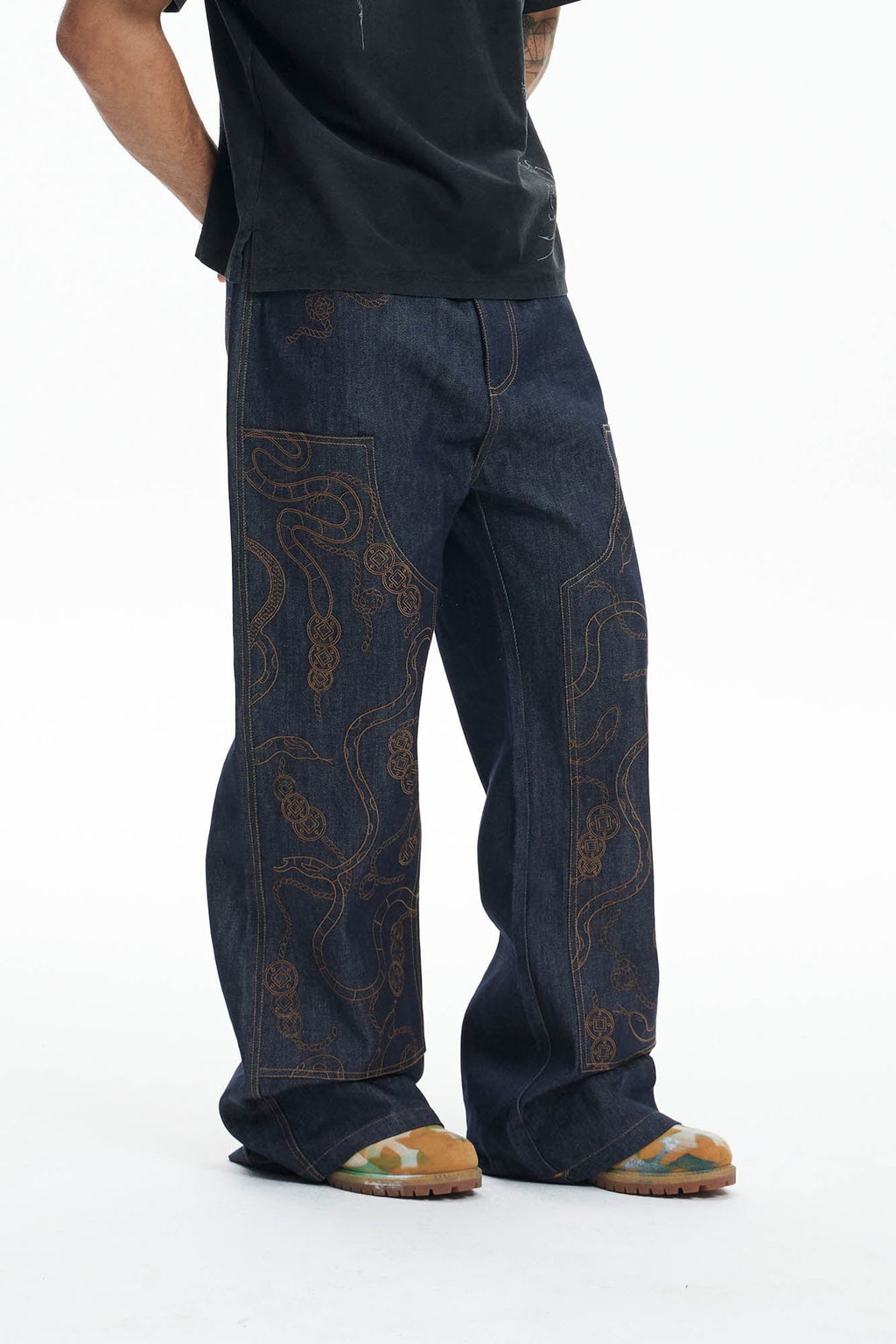 DND4DES Embroidered Snake Double Knee Jeans