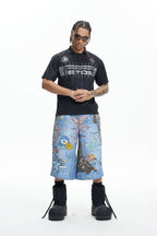 DND4DES Star Graffiti Patchwork Cartoon Denim Oversized Shorts