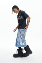 DND4DES Star Graffiti Patchwork Cartoon Denim Oversized Shorts