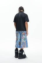 DND4DES Star Graffiti Patchwork Cartoon Denim Oversized Shorts