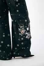 DND4DES×Faychui Snowflake Full-Print Spliced Multi-Pocket Jeans