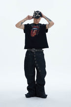 DND4DES Asymmetric Button-Fly Spliced Baggy Jeans