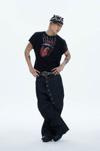 DND4DES Asymmetric Button-Fly Spliced Baggy Jeans