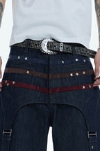 DND4DES Star-Rivet Harness-Layered Denim Shorts