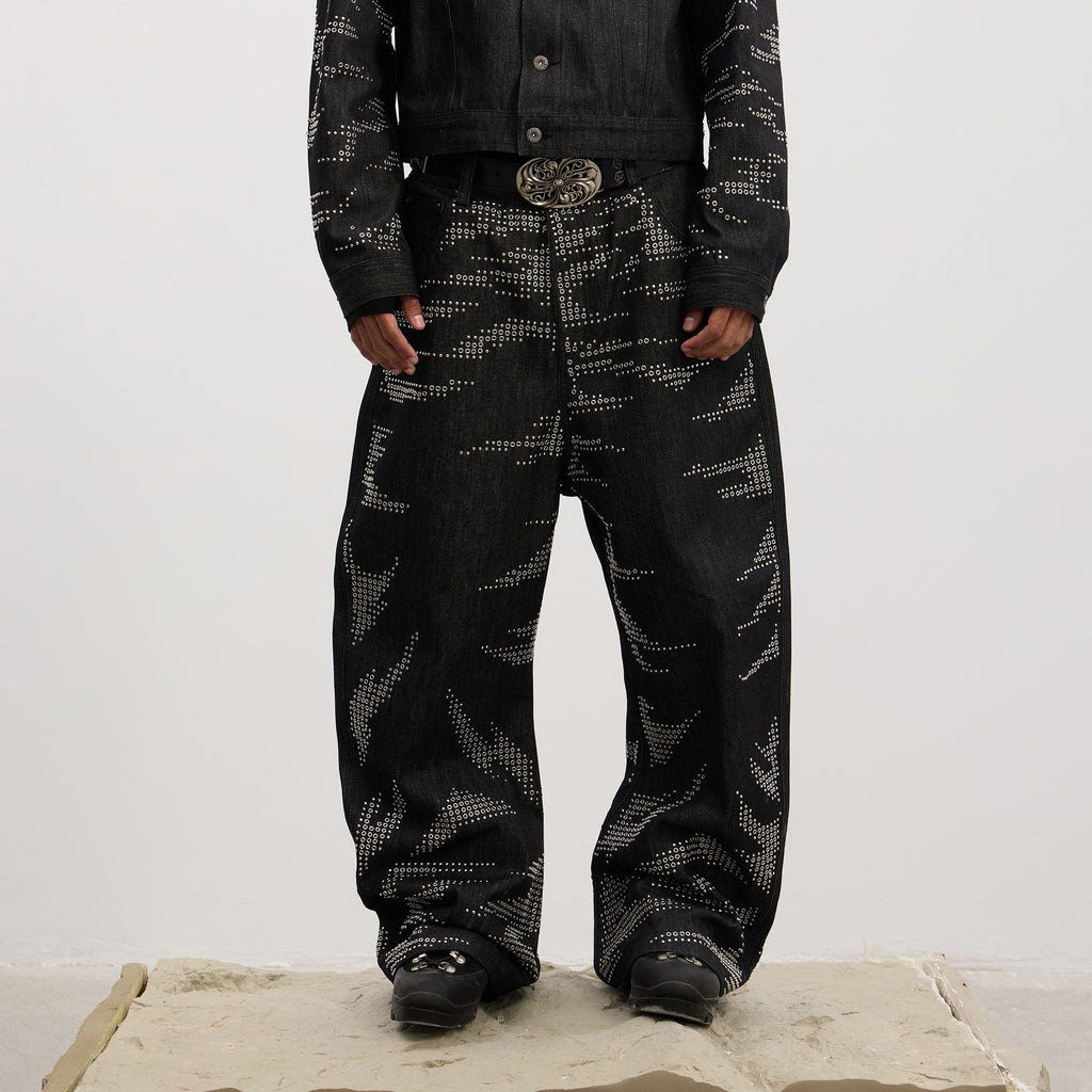 DND4DES Studded Tiger Stripe Baggy Jeans