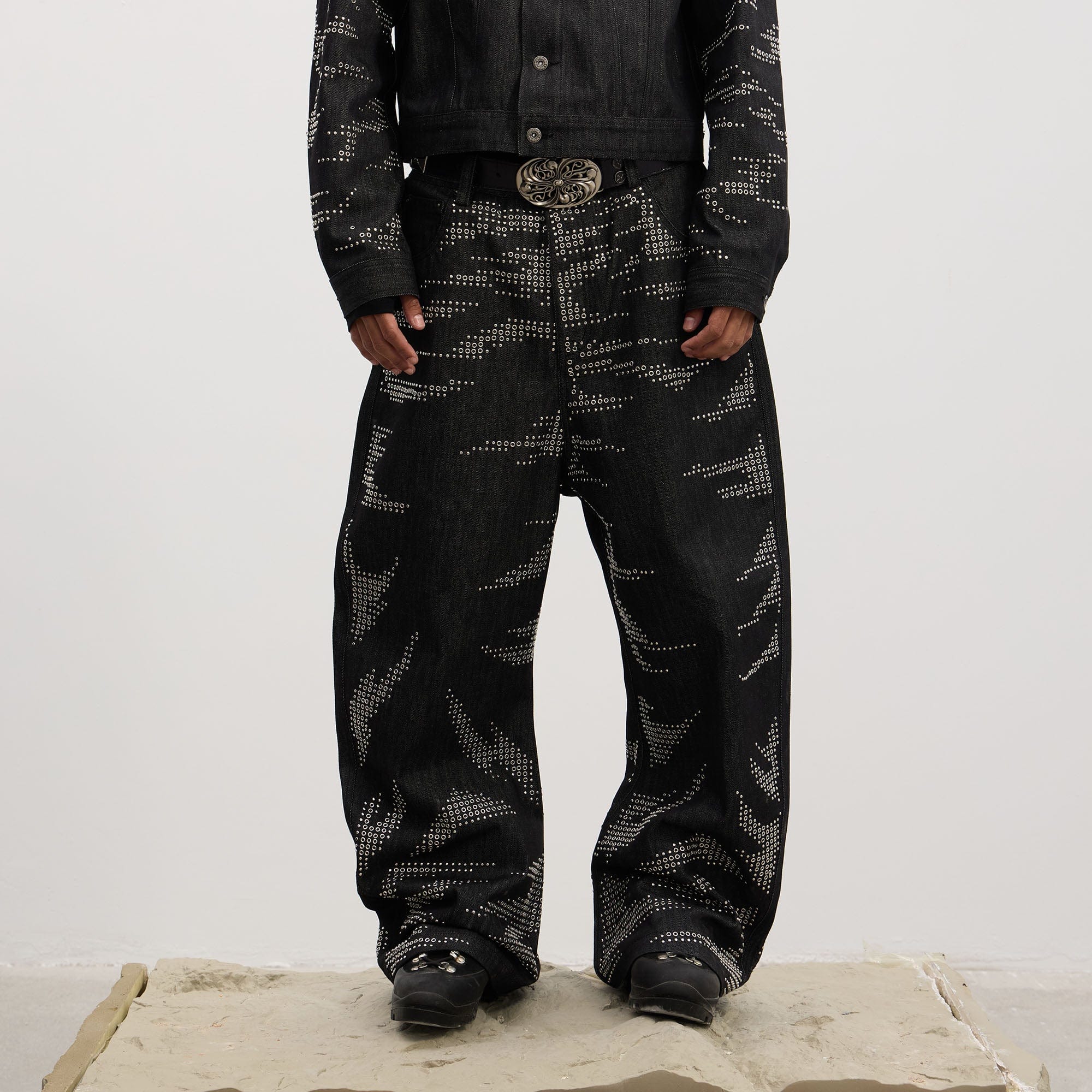 DND4DES Studded Tiger Stripe Baggy Jeans
