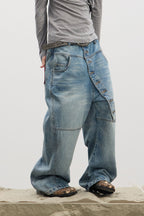 DND4DES Asymmetric Button-Fly Panel Washed Jeans