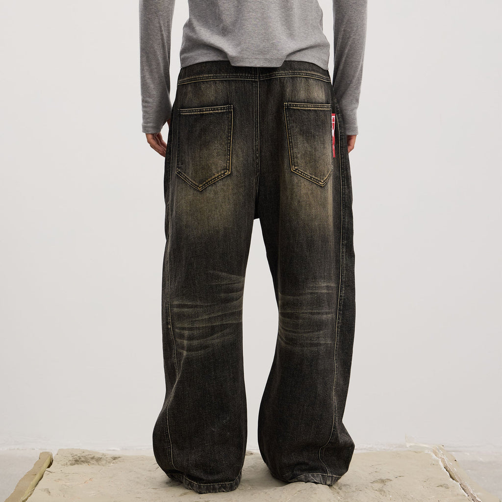 DND4DES Asymmetric Button-Fly Panel Washed Jeans