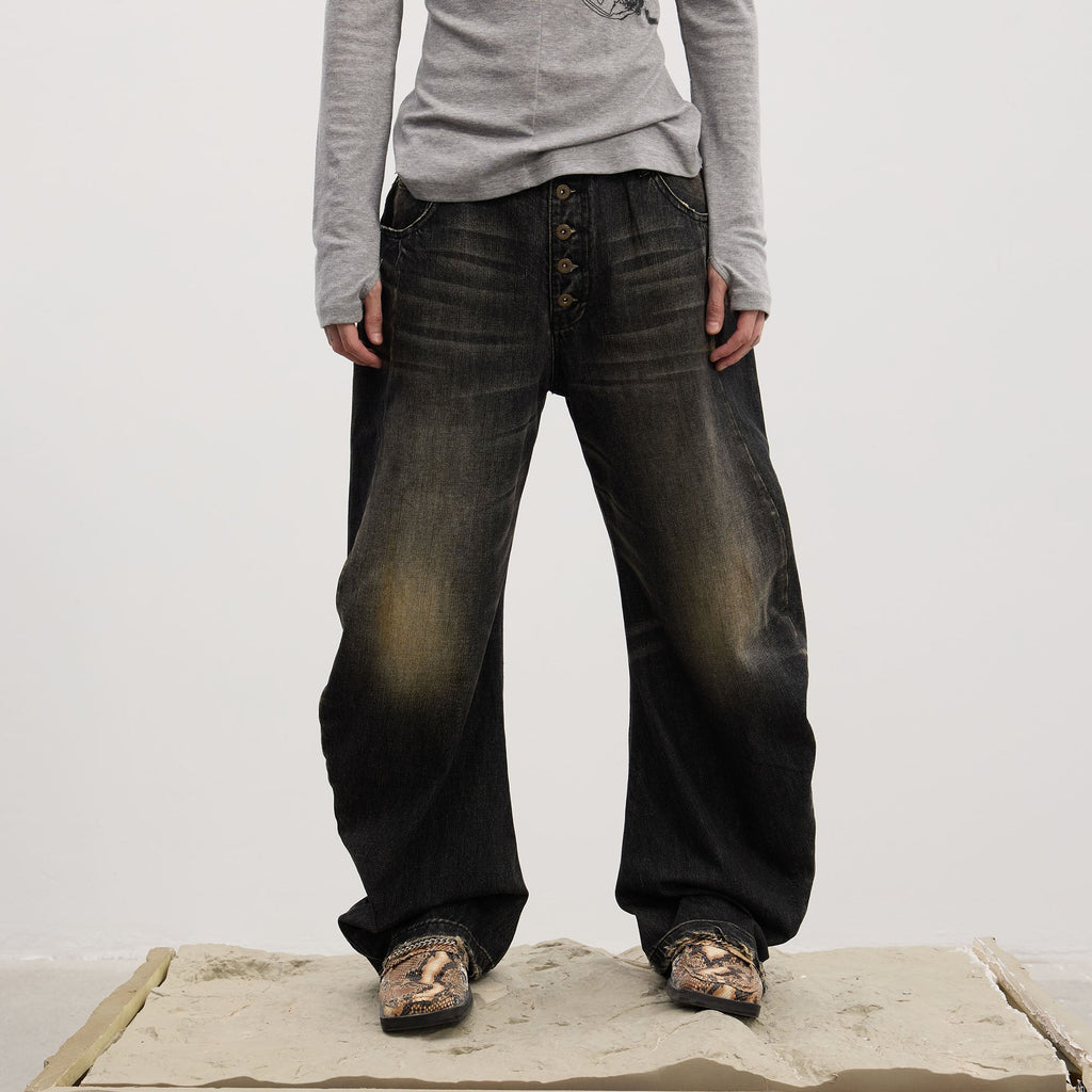 DND4DES Washed Button-Up Balloon-Leg Jeans
