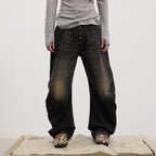 DND4DES Washed Button-Up Balloon-Leg Jeans