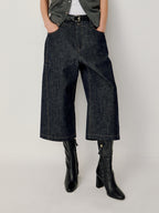 OPICLOTH Essential Stitched Cropped Raw Jeans