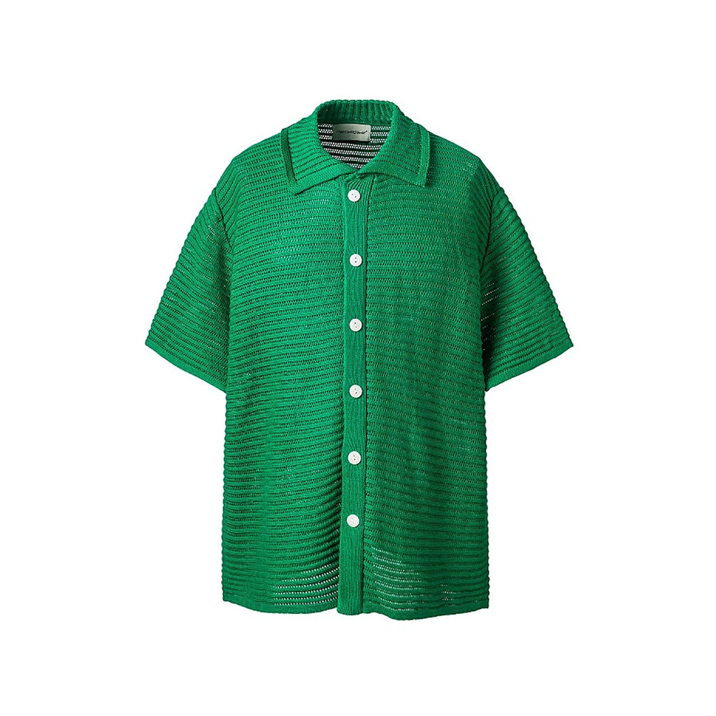 ME DA IGUAL Essential Striped Mesh Button-Up Half Shirt