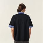 OVDY Layered Plaid Panel Mock Shirt T-Shirt
