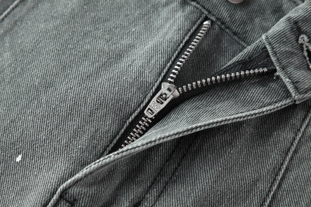 BONELESS Washed Sprinkle Pleated Knee Cargo Jeans