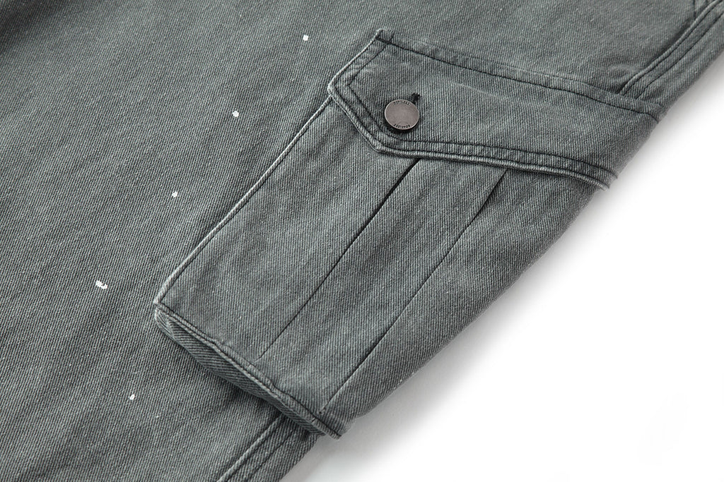 BONELESS Washed Sprinkle Pleated Knee Cargo Jeans