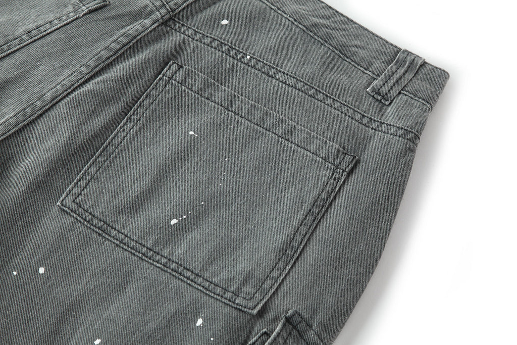 BONELESS Washed Sprinkle Pleated Knee Cargo Jeans