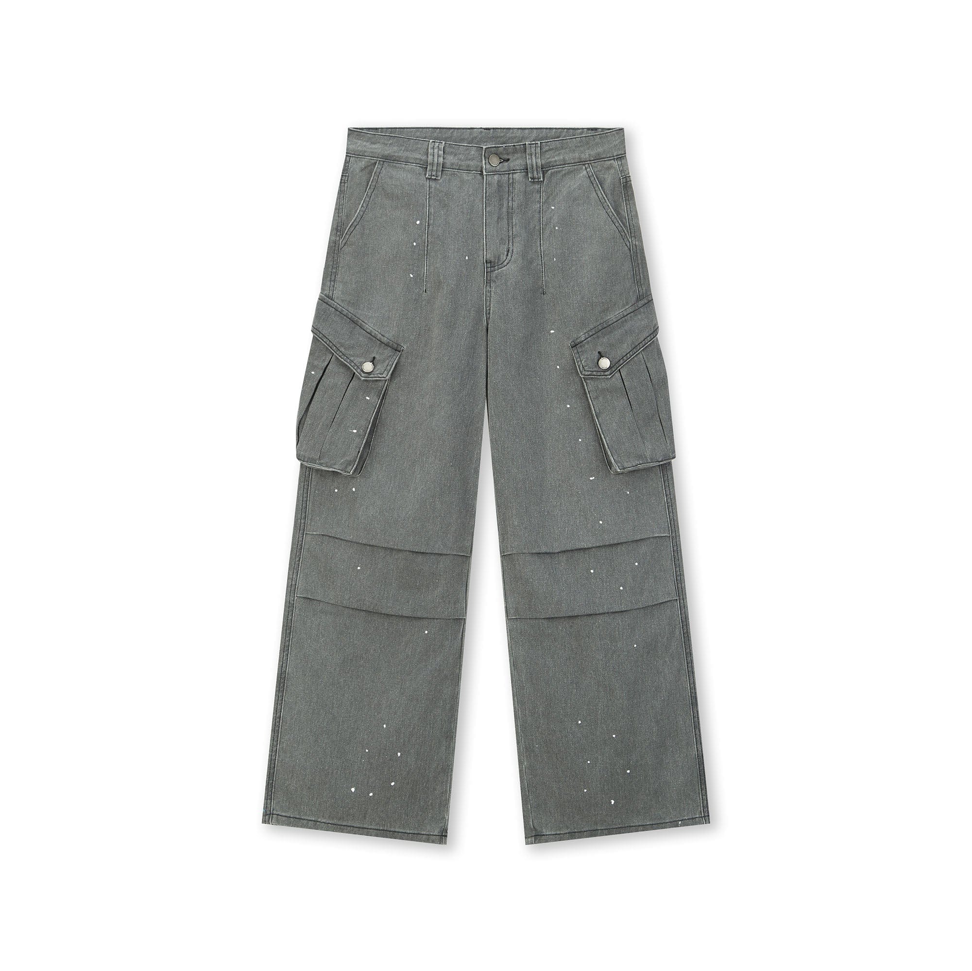 BONELESS Washed Sprinkle Pleated Knee Cargo Jeans