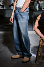 455EMBLE Washed Waist-Zip Wide-Leg Jeans