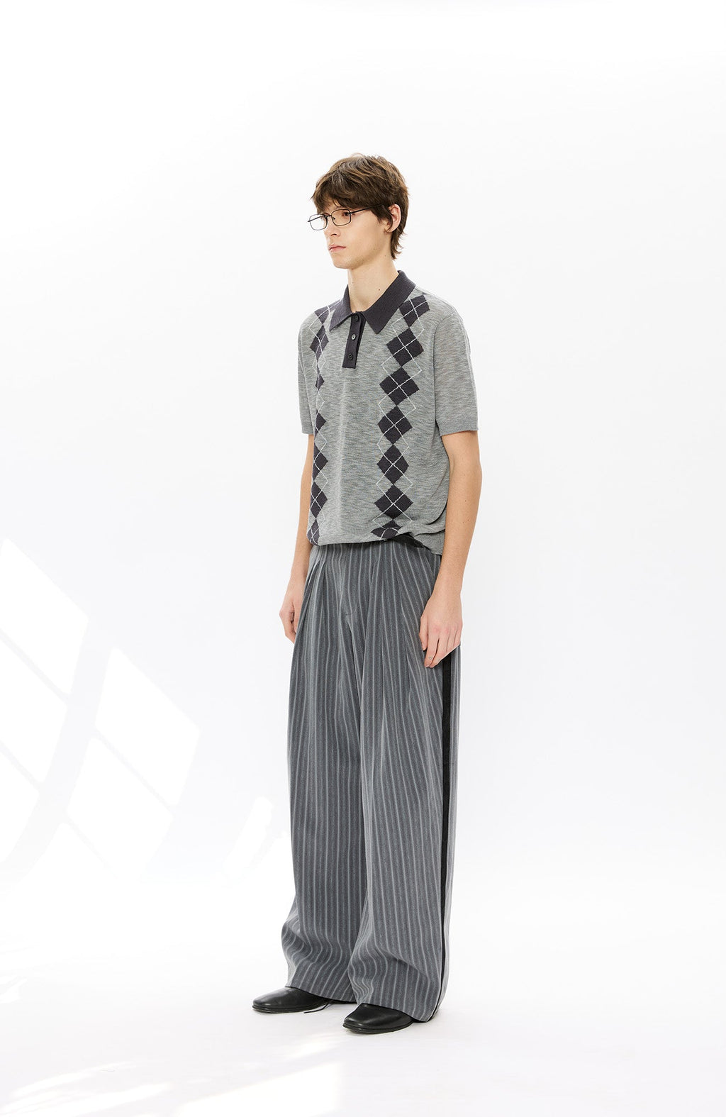 KREATE Retro Diamond-Knit Short Sleeve Polo