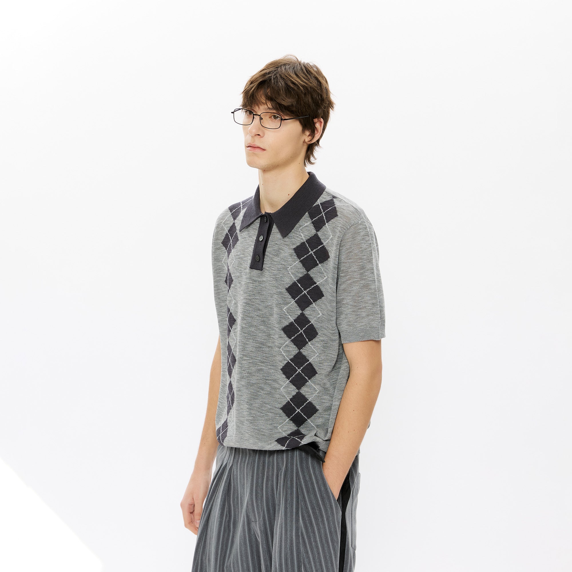KREATE Retro Diamond-Knit Short Sleeve Polo