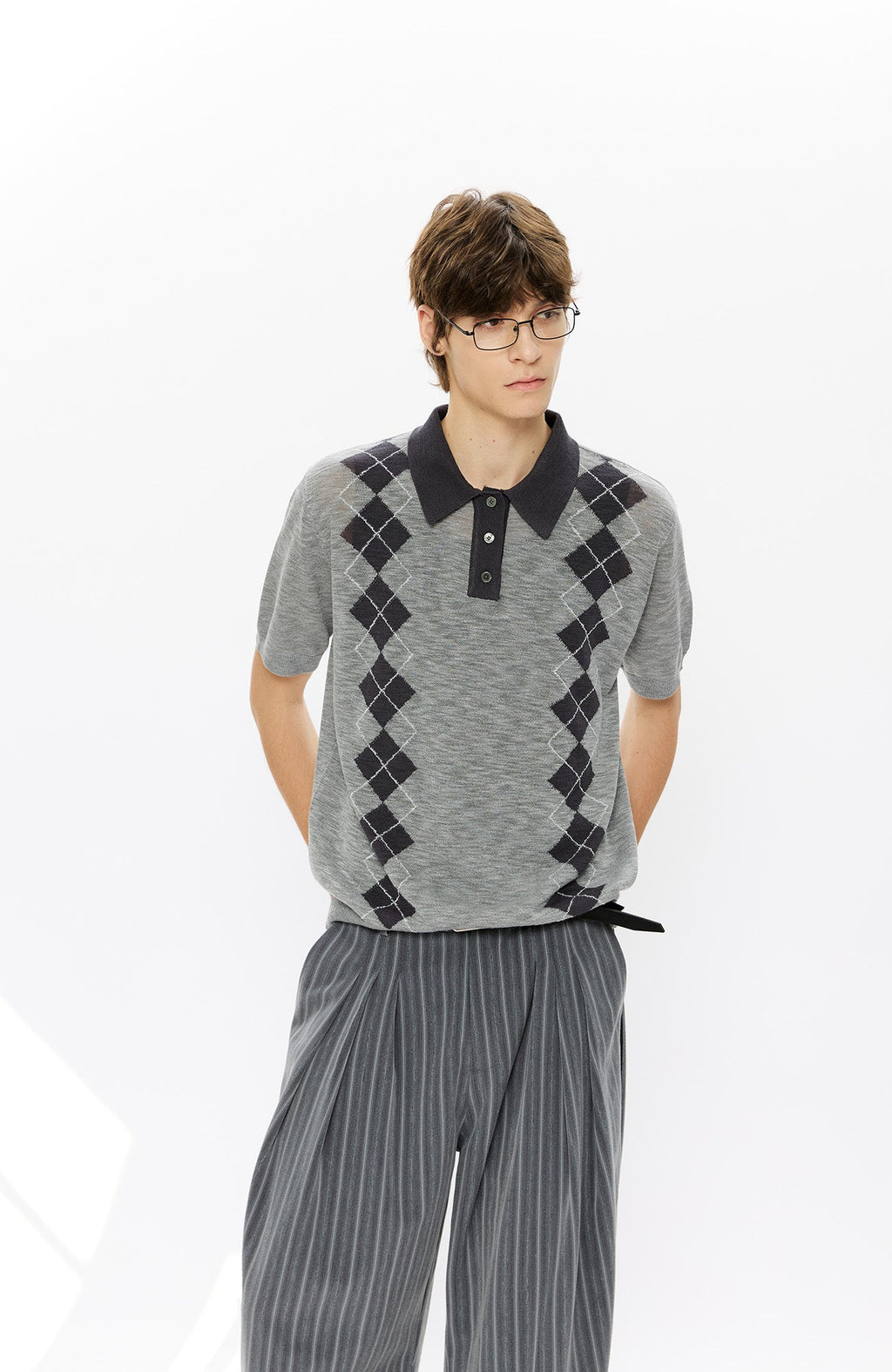 KREATE Retro Diamond-Knit Short Sleeve Polo