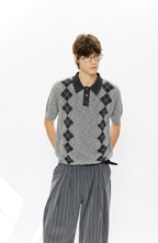 KREATE Retro Diamond-Knit Short Sleeve Polo