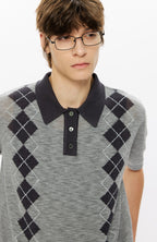 KREATE Retro Diamond-Knit Short Sleeve Polo