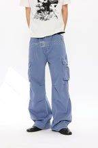 KREATE Washed Belt Graphic Crinkled Cargo Pants