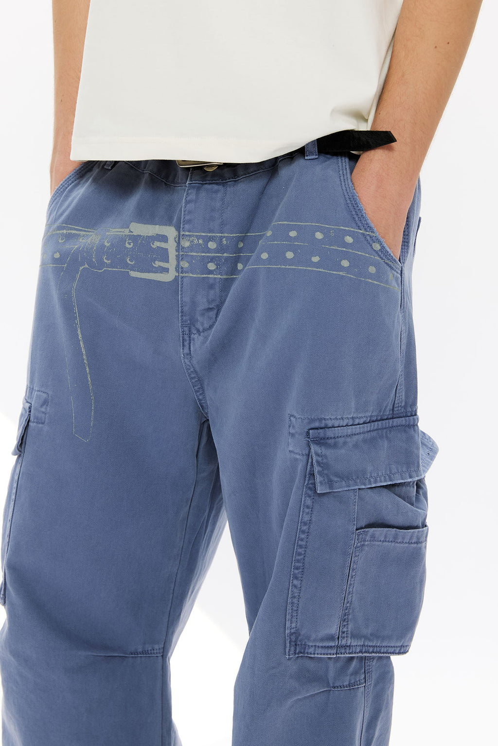 KREATE Washed Belt Graphic Crinkled Cargo Pants