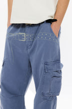KREATE Washed Belt Graphic Crinkled Cargo Pants