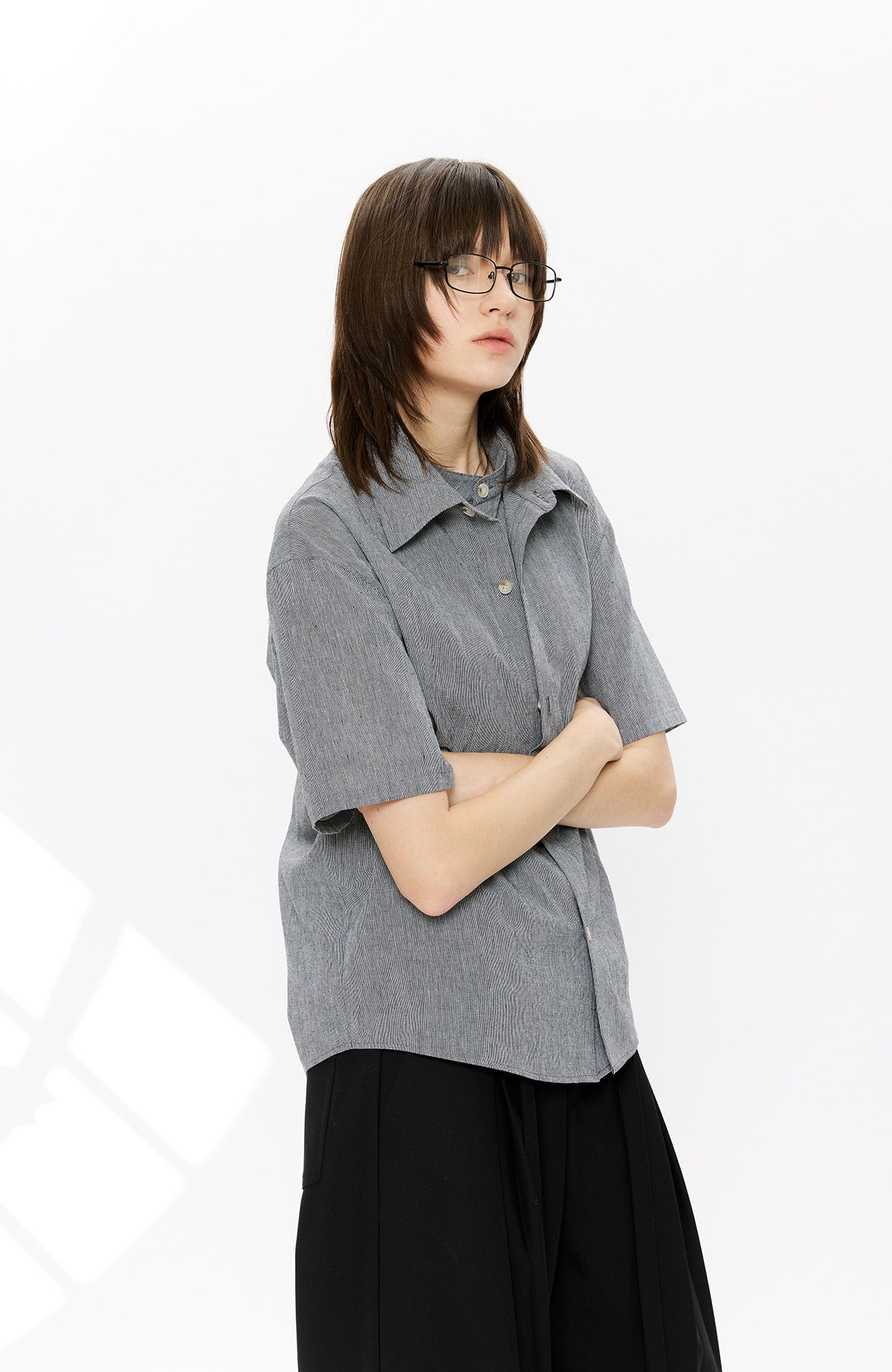 KREATE Layered-Collar Check Short Sleeve Shirt