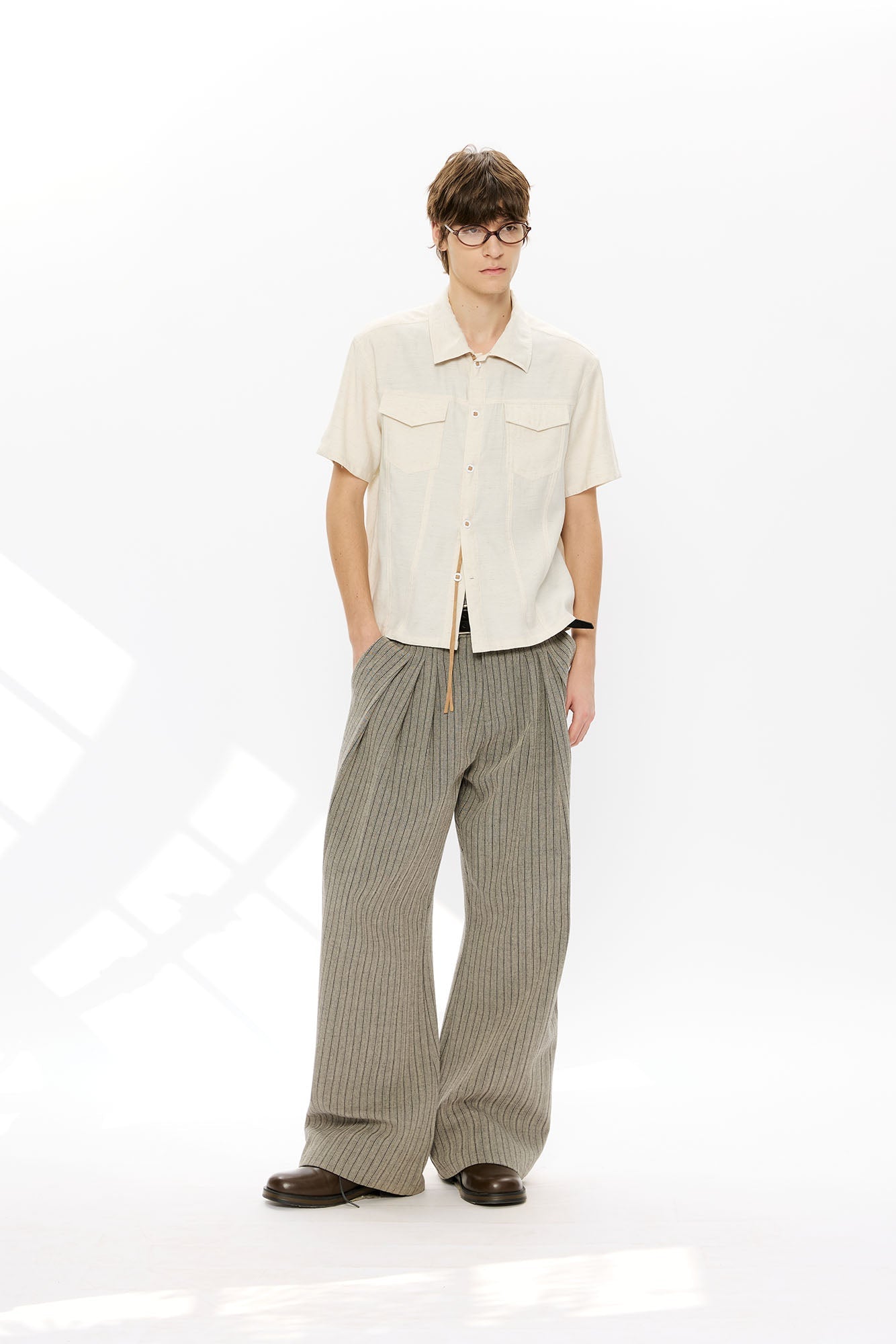 KREATE Contrast Collar Linen Half Shirt
