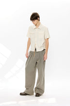 KREATE Contrast Collar Linen Half Shirt