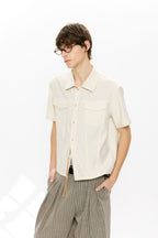 KREATE Contrast Collar Linen Half Shirt