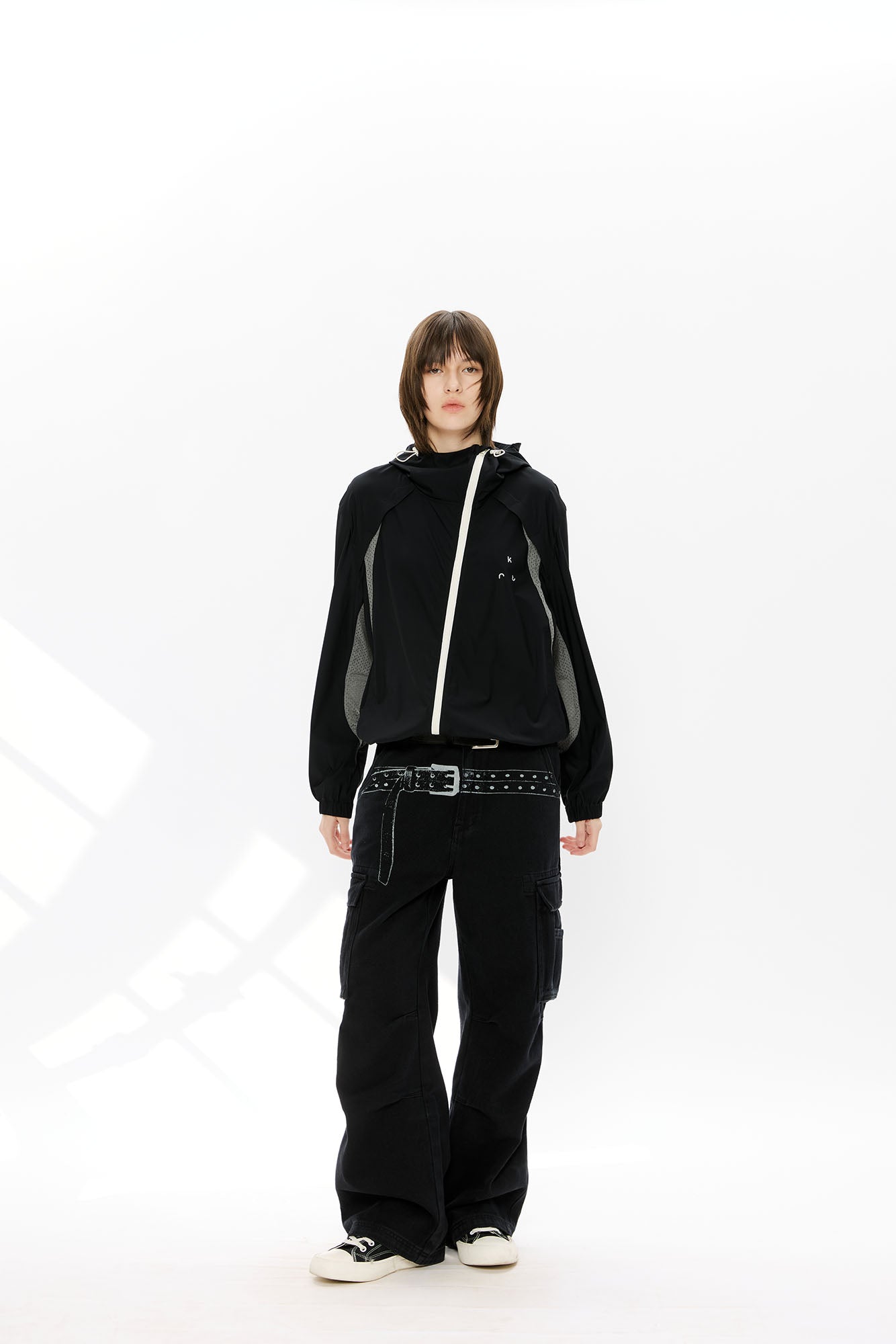 KREATE Washed Belt Graphic Crinkled Cargo Pants