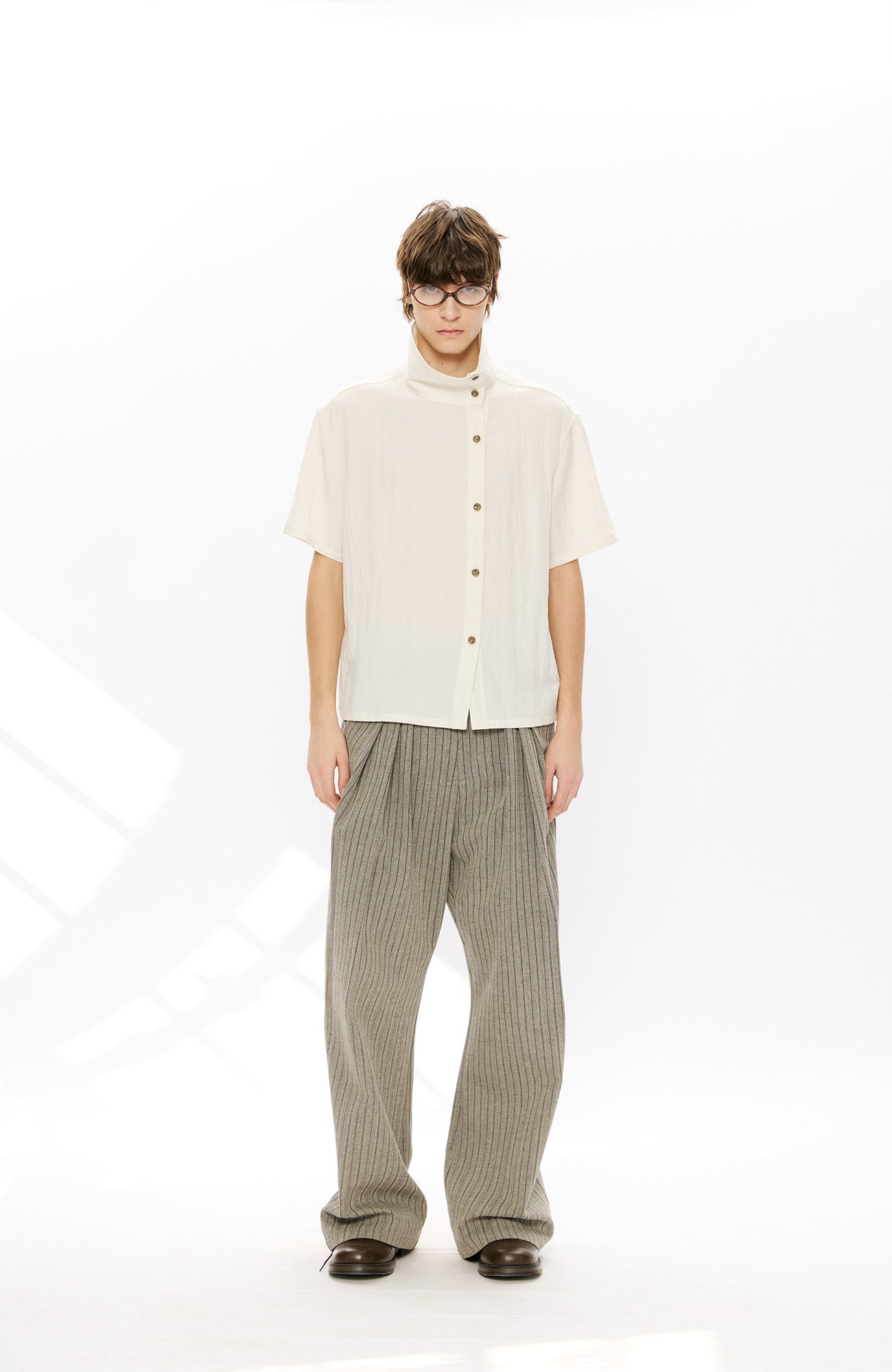 KREATE Asymmetrical Placket Short Sleeve Shirt