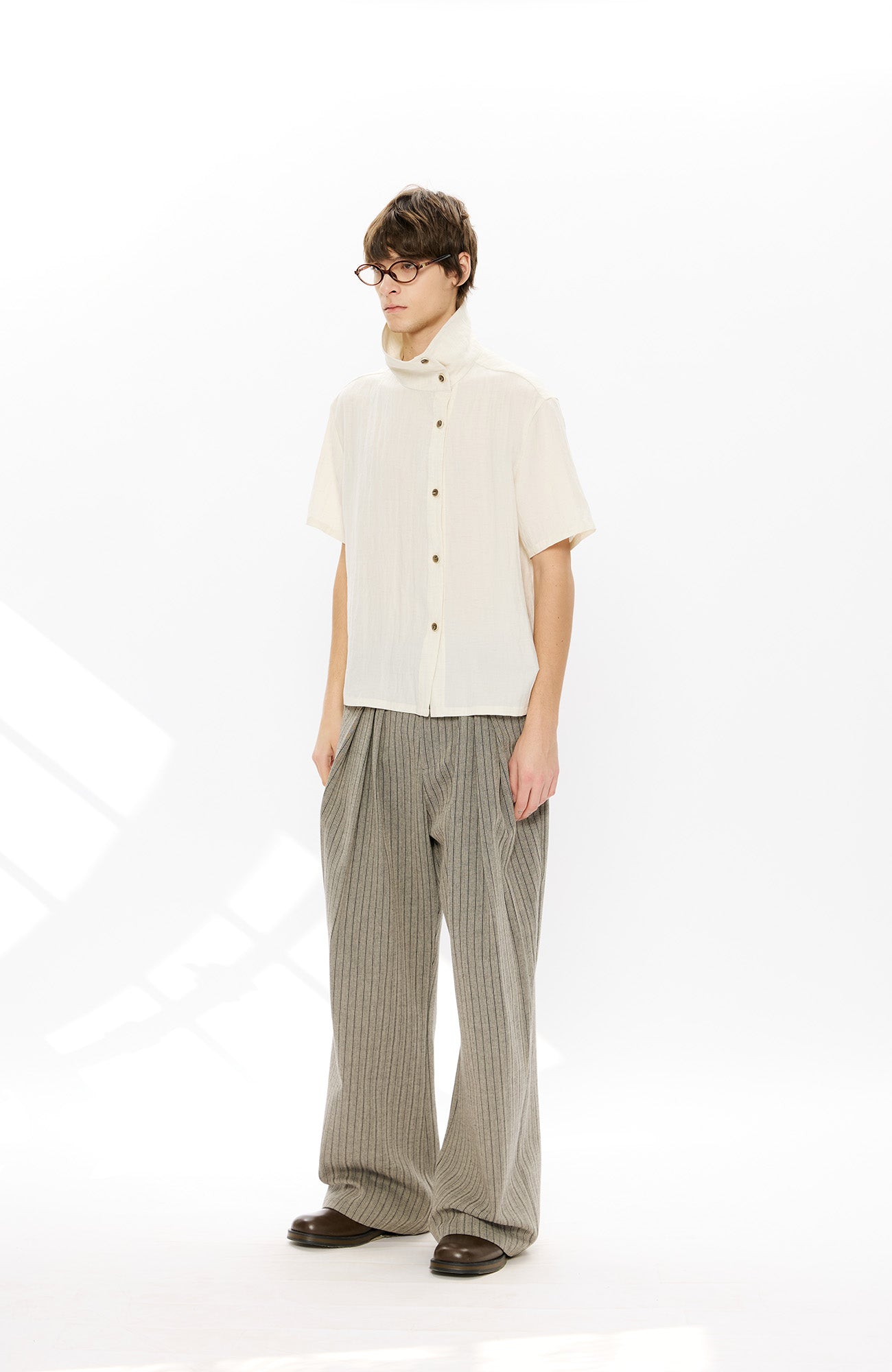 KREATE Asymmetrical Placket Short Sleeve Shirt