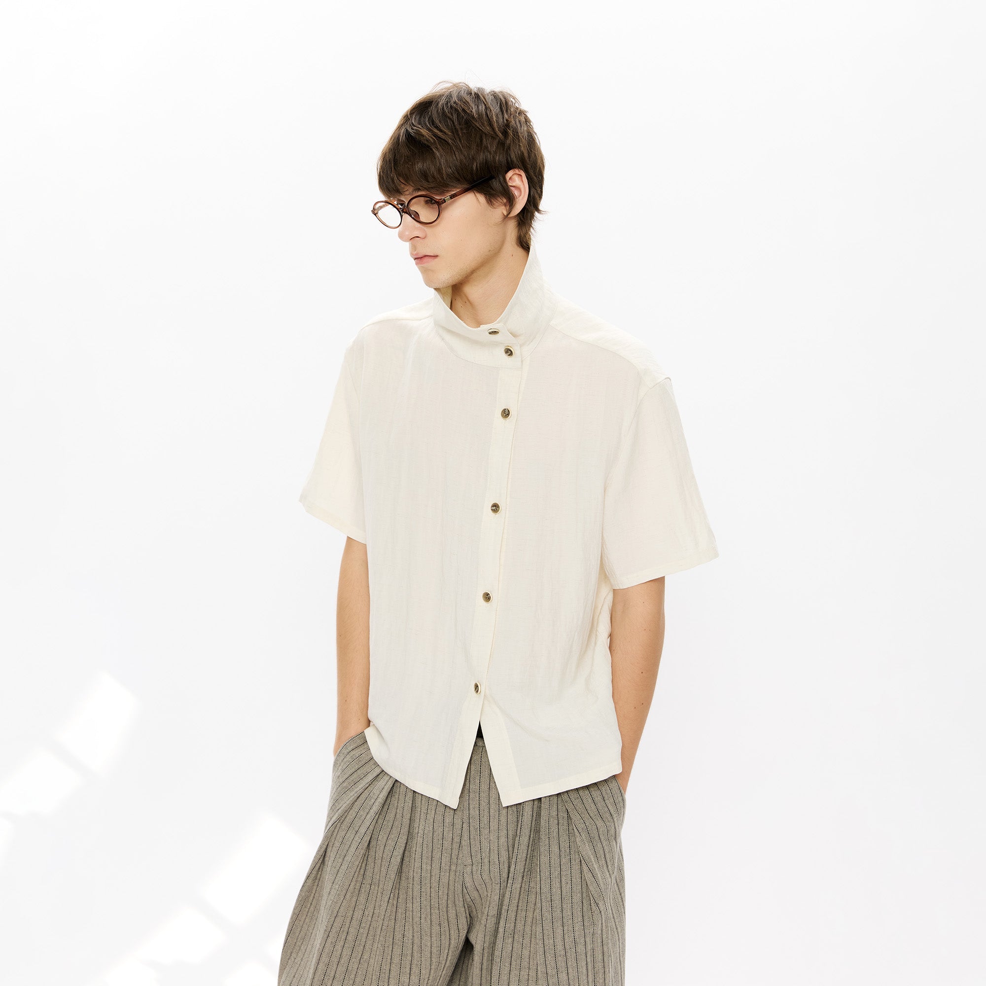 KREATE Asymmetrical Placket Short Sleeve Shirt