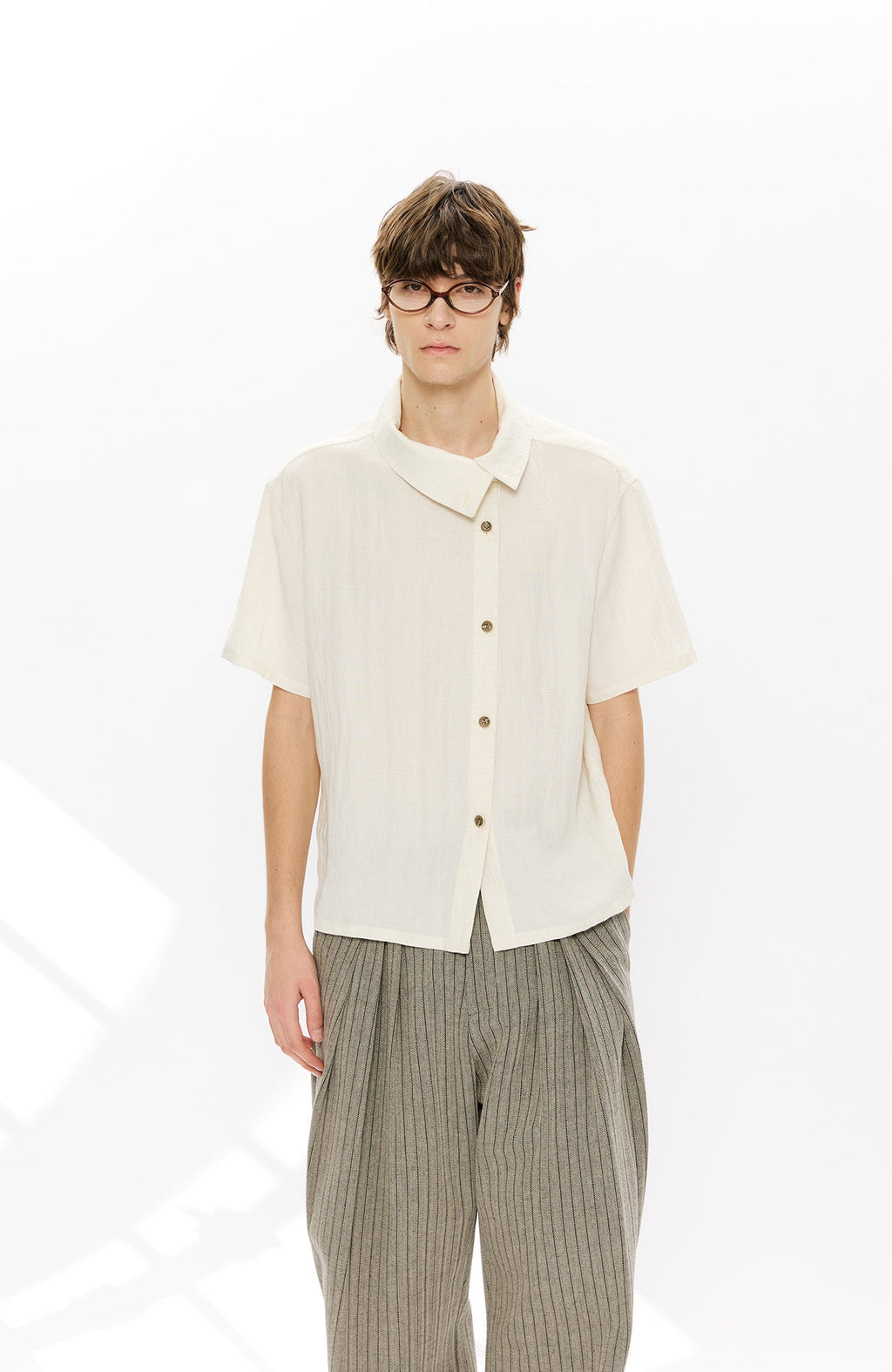 KREATE Asymmetrical Placket Short Sleeve Shirt